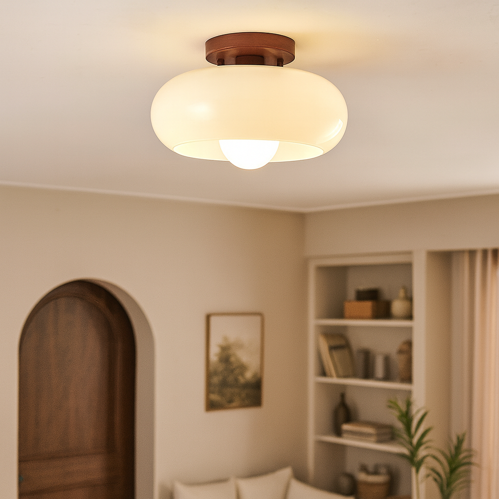 Blythe Flush Mount Ceiling Light | Cream Glass Shade, LED Illumination