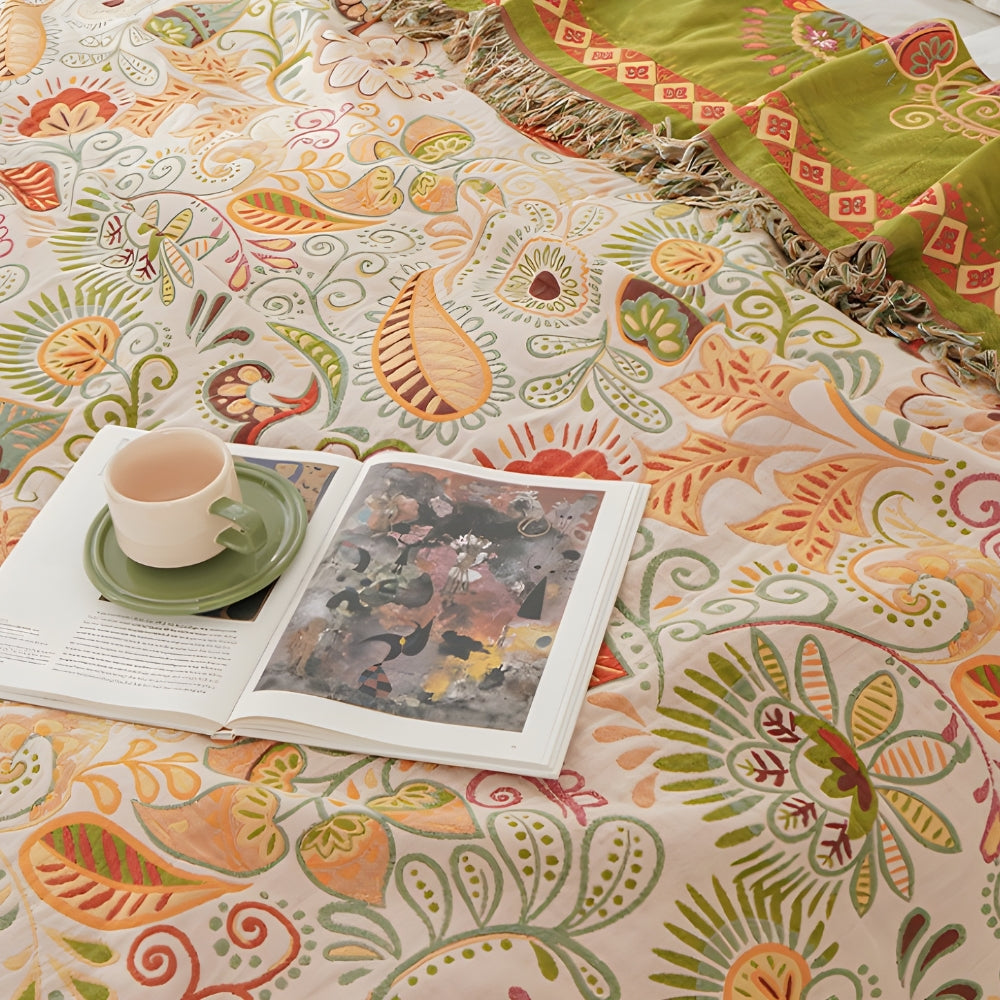 Breezy Reversible Blanket | Cotton Gauze, Boho Floral Design