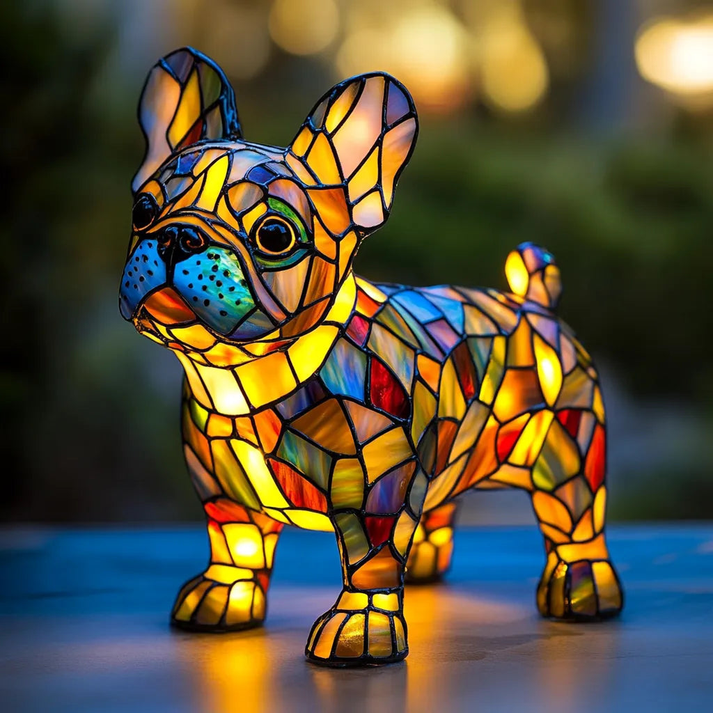 Daro Dog Table Lamp | Stained Glass Mosaic Design for Bedside or Living Room