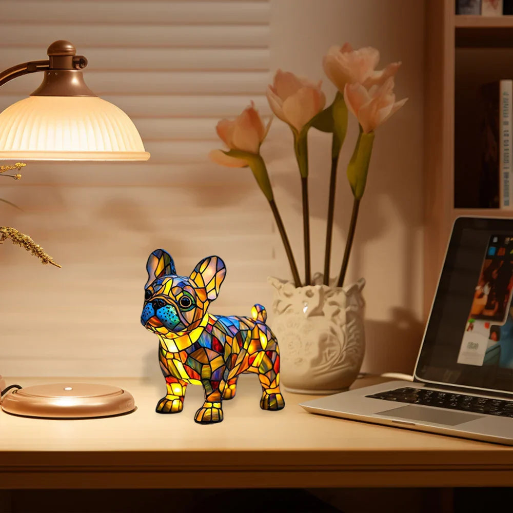 Daro Dog Table Lamp | Stained Glass Mosaic Design for Bedside or Living Room
