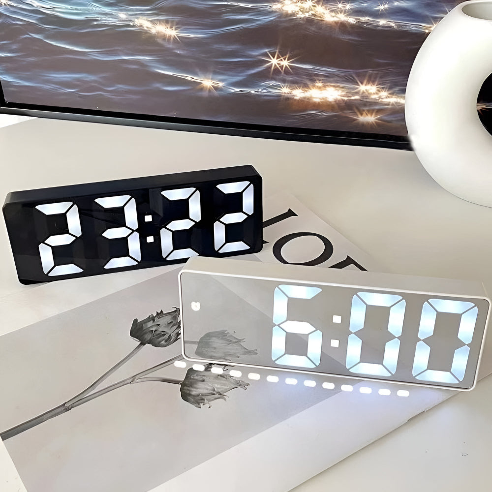 Daxon LED Mirror Alarm Clock | Dual Power, Adjustable Snooze, Digital Display