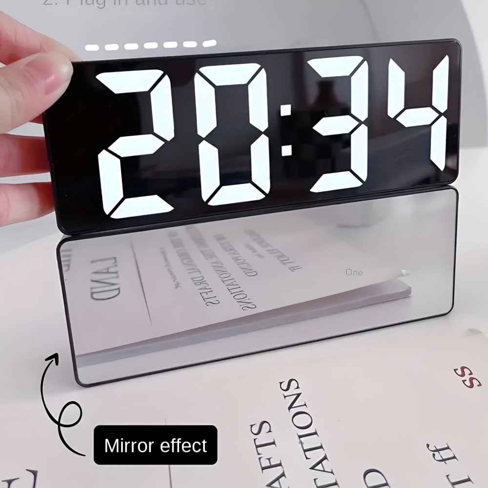 Daxon LED Mirror Alarm Clock | Dual Power, Adjustable Snooze, Digital Display
