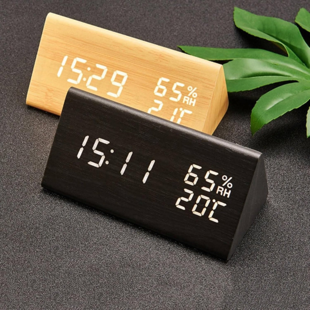 Elora Wooden LED Alarm Clock | Digital Display, Sound Control, Adjustable Brightness