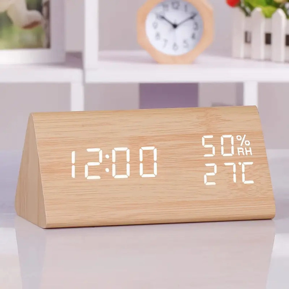 Elora Wooden LED Alarm Clock | Digital Display, Sound Control, Adjustable Brightness