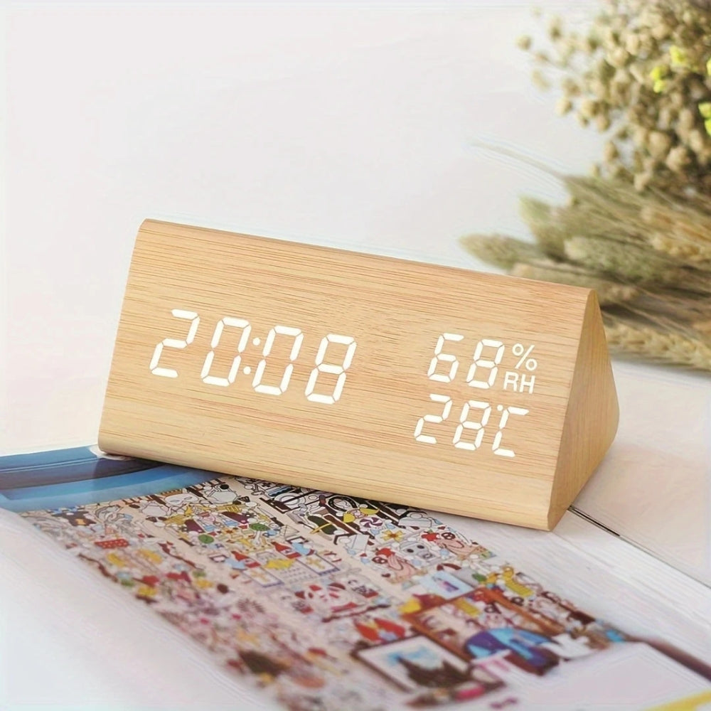 Elora Wooden LED Alarm Clock | Digital Display, Sound Control, Adjustable Brightness