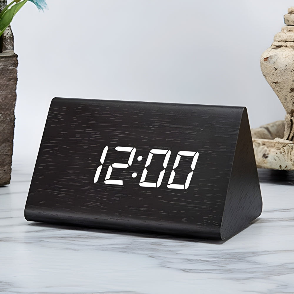 Elora Wooden LED Alarm Clock | Digital Display, Sound Control, Adjustable Brightness