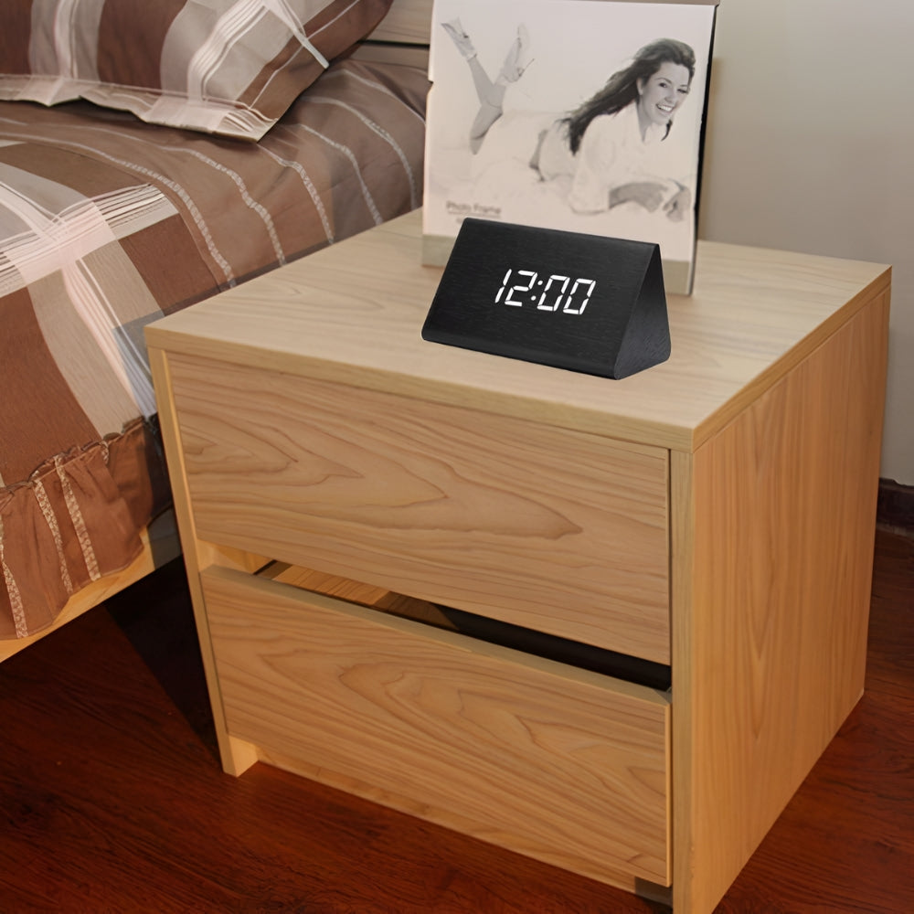 Elora Wooden LED Alarm Clock | Digital Display, Sound Control, Adjustable Brightness