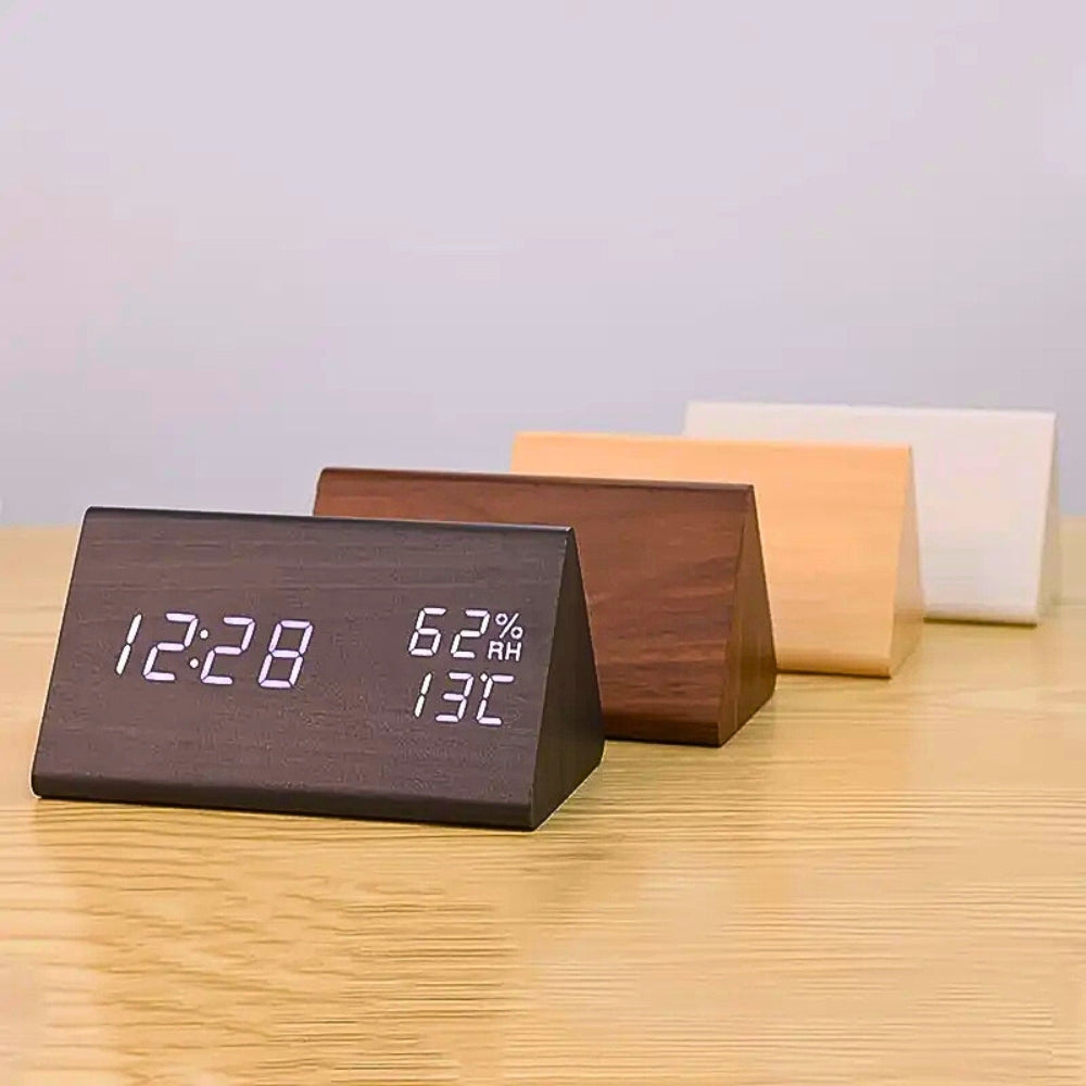 Elora Wooden LED Alarm Clock | Digital Display, Sound Control, Adjustable Brightness