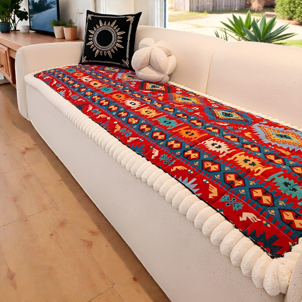 Elysia Sofa Cover | Non-Slip Microfiber, Vintage Ethnic Design, Fits Sectionals & Loveseats