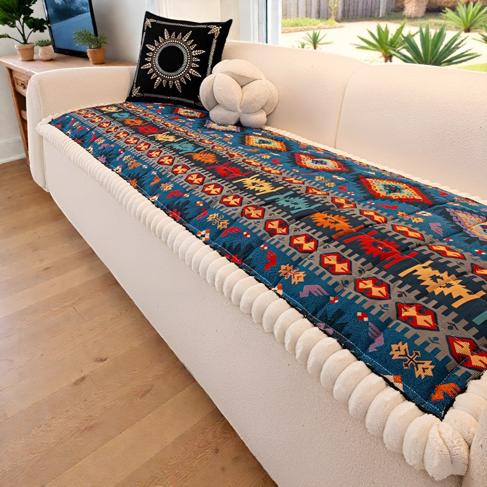 Elysia Sofa Cover | Non-Slip Microfiber, Vintage Ethnic Design, Fits Sectionals & Loveseats