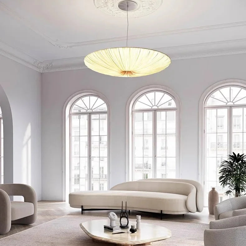 Gleam Modern Chandelier | Pleated Fabric Shade, Adjustable Hanging Wire