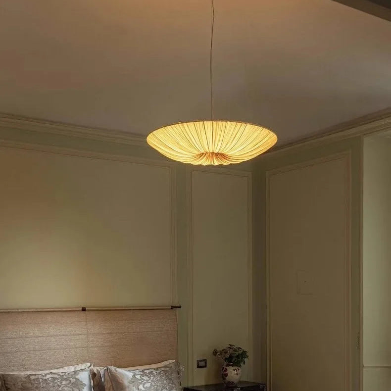 Gleam Modern Chandelier | Pleated Fabric Shade, Adjustable Hanging Wire