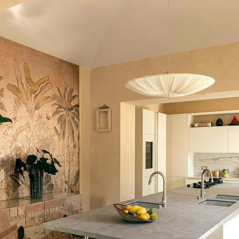Gleam Modern Chandelier | Pleated Fabric Shade, Adjustable Hanging Wire