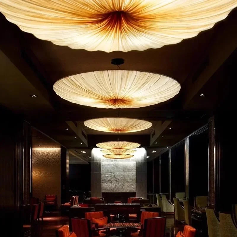Gleam Modern Chandelier | Pleated Fabric Shade, Adjustable Hanging Wire