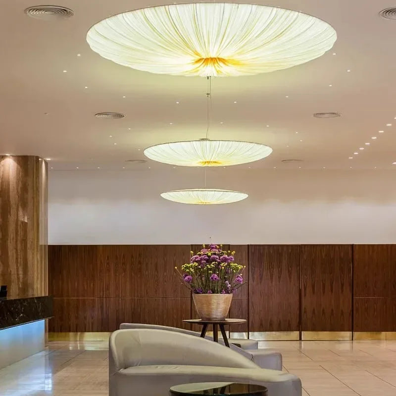 Gleam Modern Chandelier | Pleated Fabric Shade, Adjustable Hanging Wire