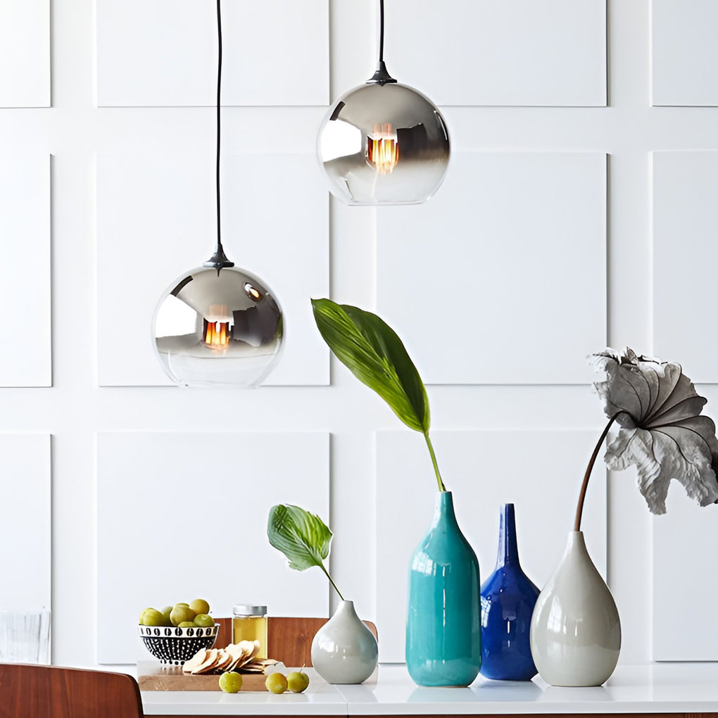 Gleam Pendant Light | Smokey Glass Globe for Kitchen Island Lighting