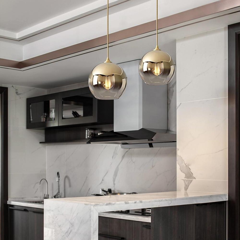 Gleam Pendant Light | Smokey Glass Globe for Kitchen Island Lighting
