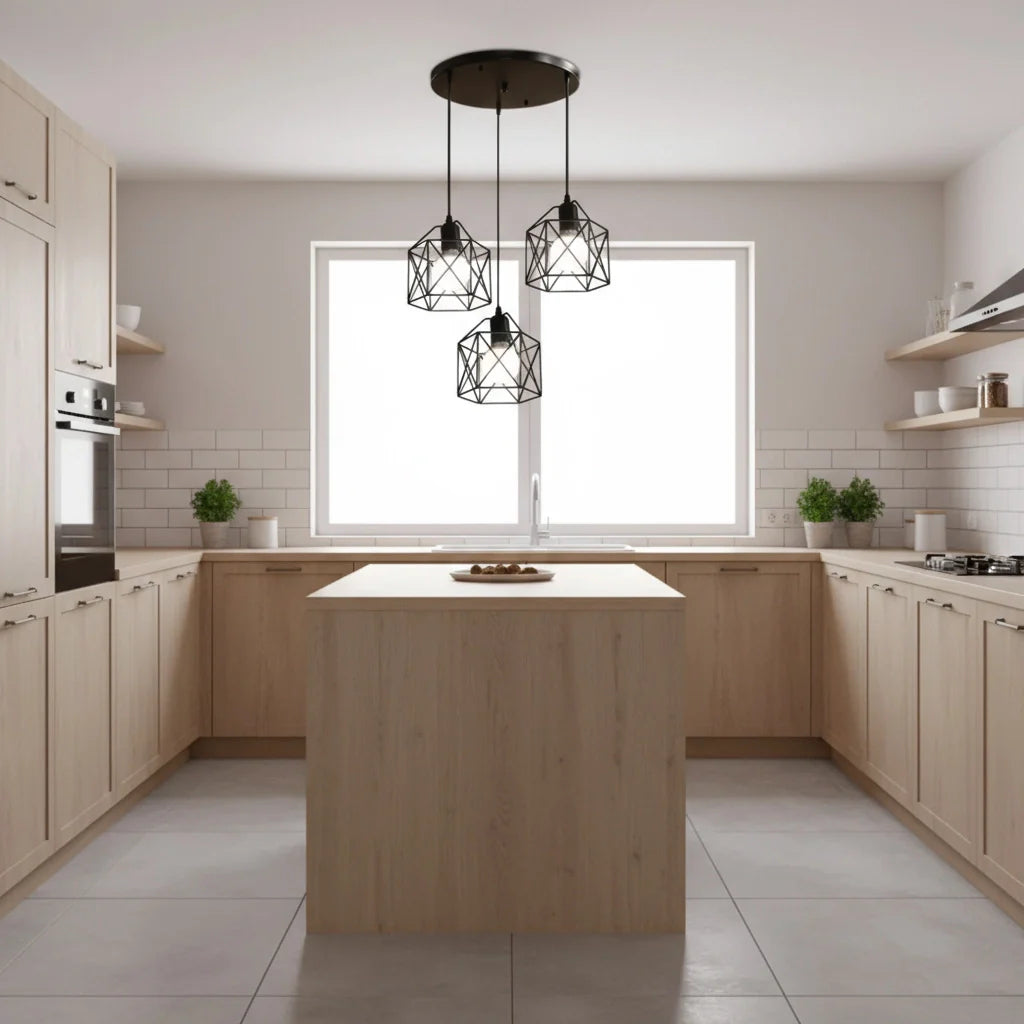 Indigo 3-Light Pendant Light | Industrial Vintage Black Metal, Ideal for Kitchen