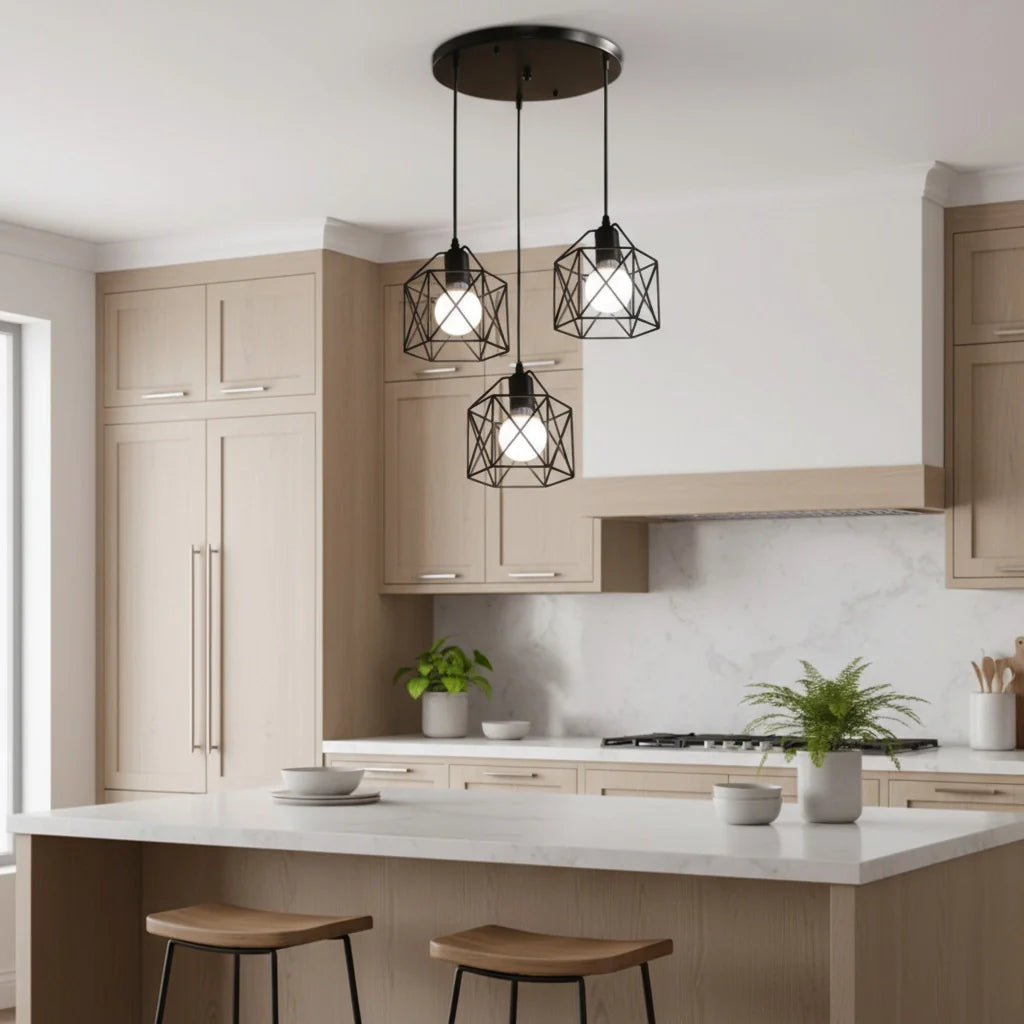 Indigo 3-Light Pendant Light | Industrial Vintage Black Metal, Ideal for Kitchen