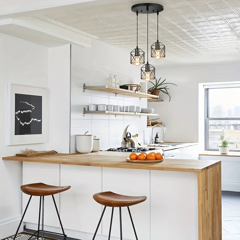 Indigo 3-Light Pendant Light | Industrial Vintage Black Metal, Ideal for Kitchen