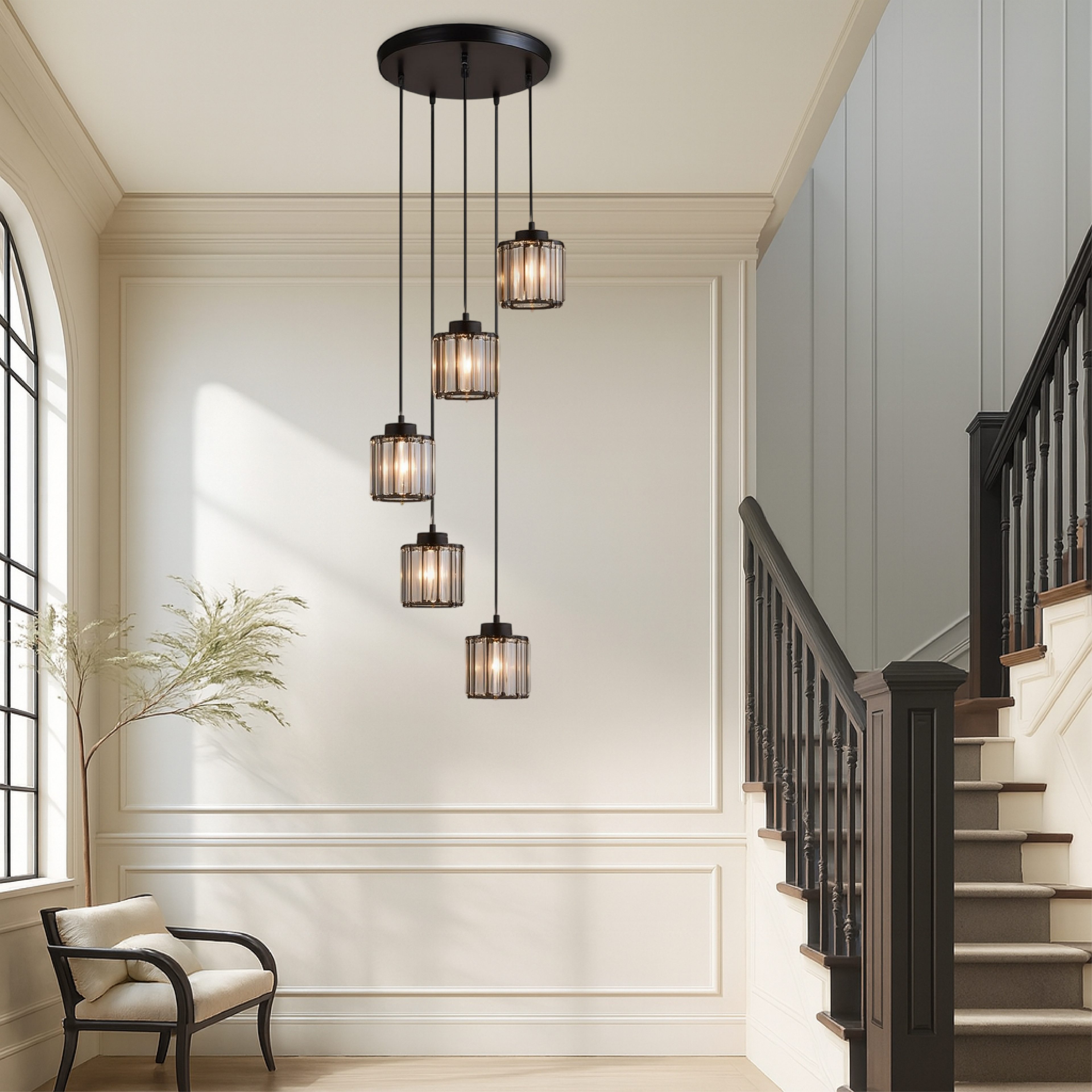Iris Pendant Light | 5-Tier Glass Cascade, Adjustable Height