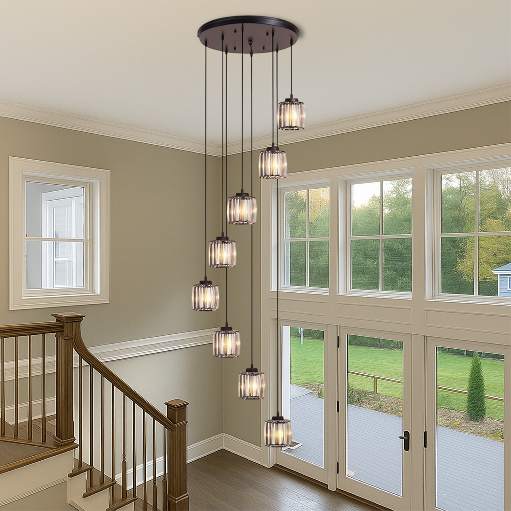Iris Pendant Light | 5-Tier Glass Cascade, Adjustable Height