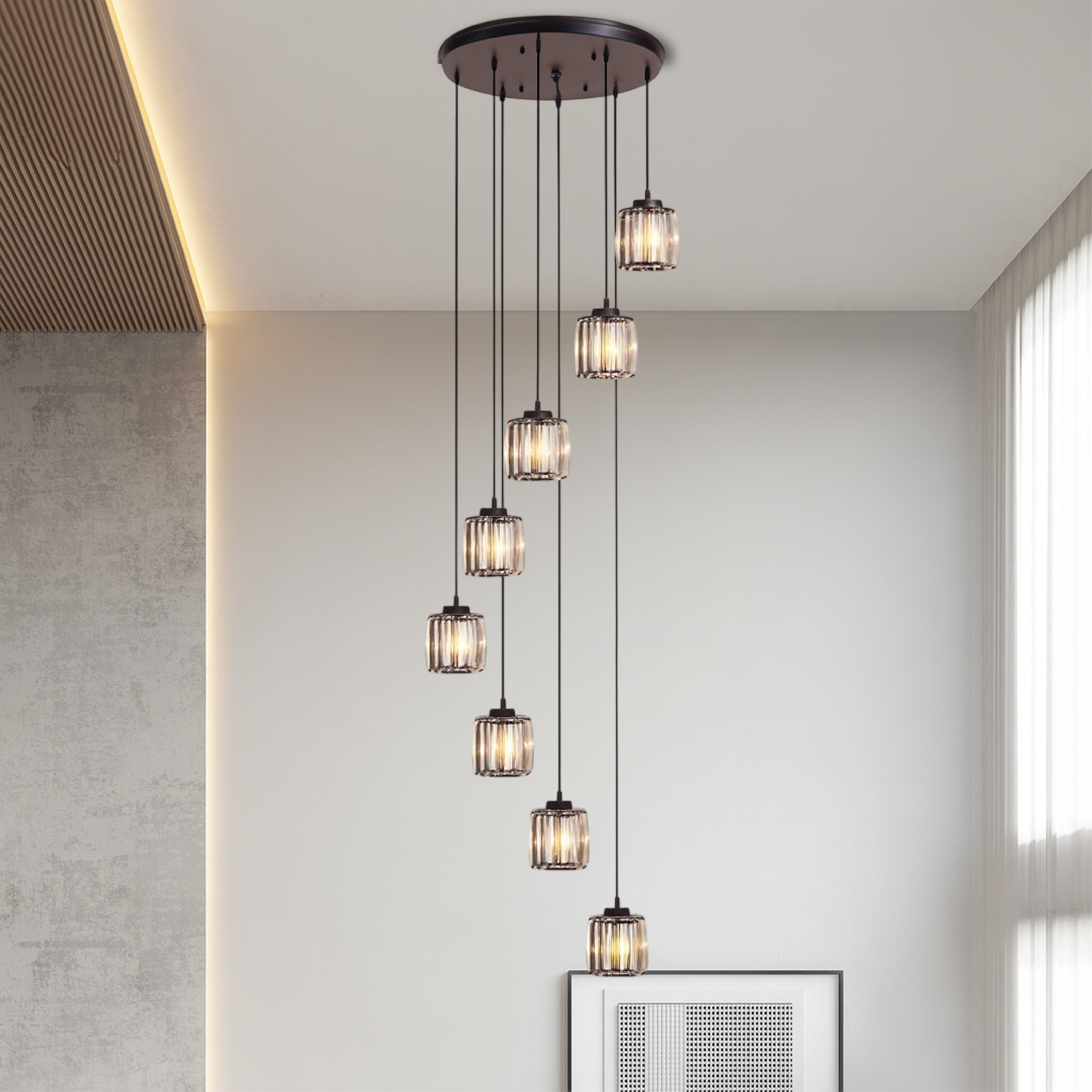 Iris Pendant Light | 5-Tier Glass Cascade, Adjustable Height