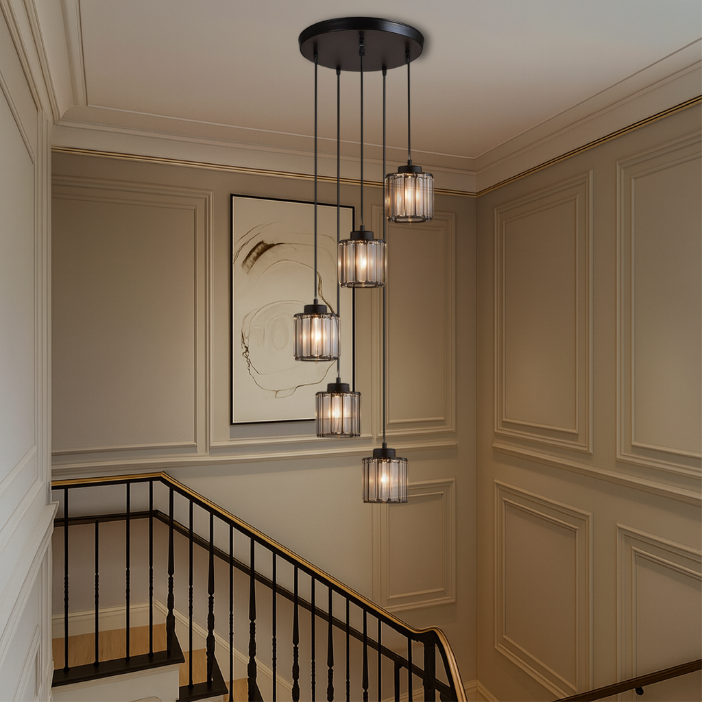 Iris Pendant Light | 5-Tier Glass Cascade, Adjustable Height