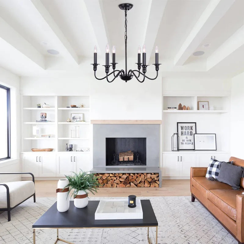 Luna Black Chandelier | Retro Metal Frame, Gold Accents