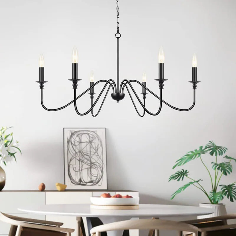 Luna Black Chandelier | Retro Metal Frame, Gold Accents