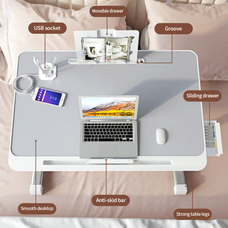 Lynix Adjustable Laptop Desk for Bed | Foldable, USB Charging, Ergonomic Design