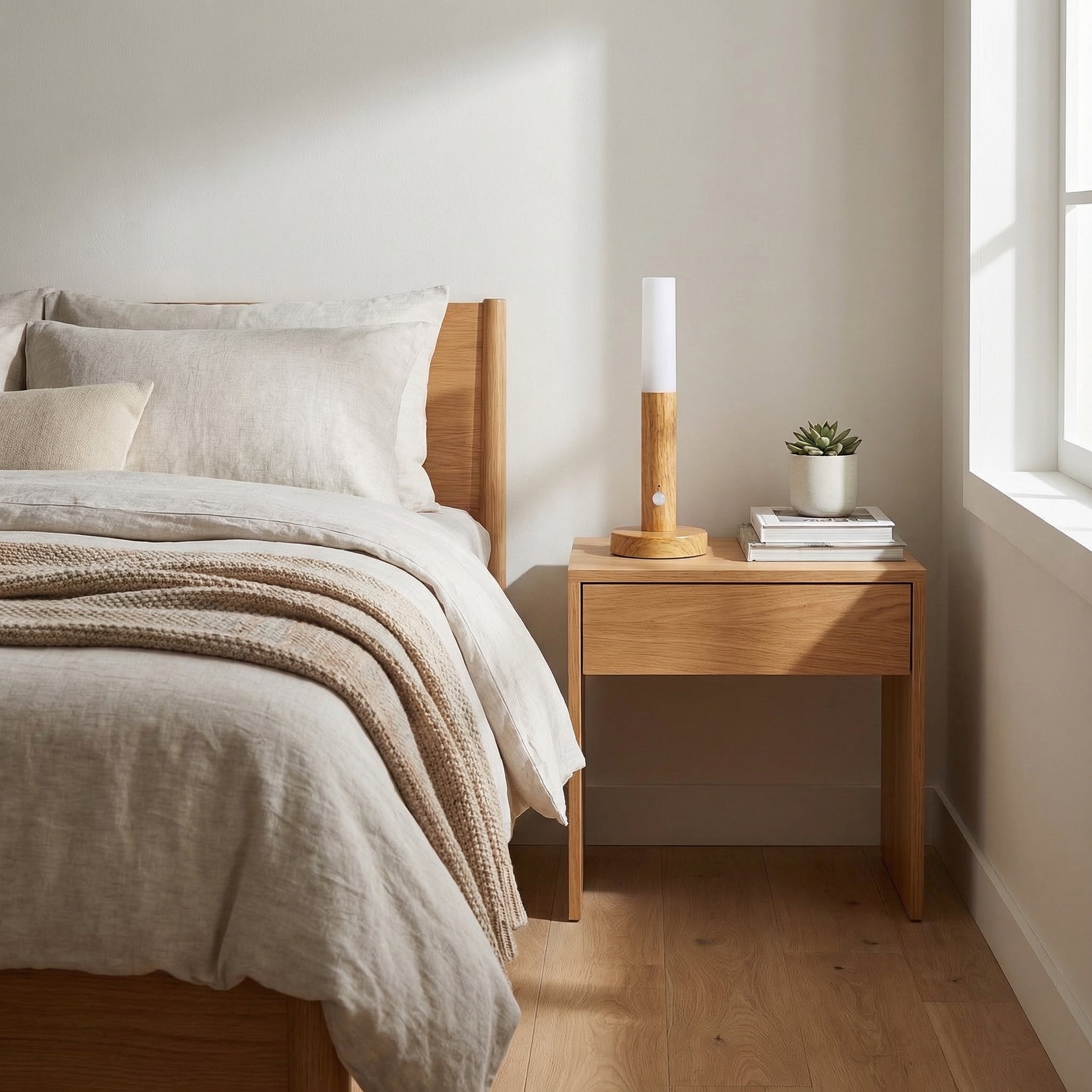 Mira Motion Sensor Night Light | LED, Rechargeable, Walnut Wood Grain