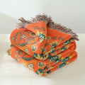 Mira Reversible Throw Blanket | 100% Cotton, Floral Design in Orange and Teal