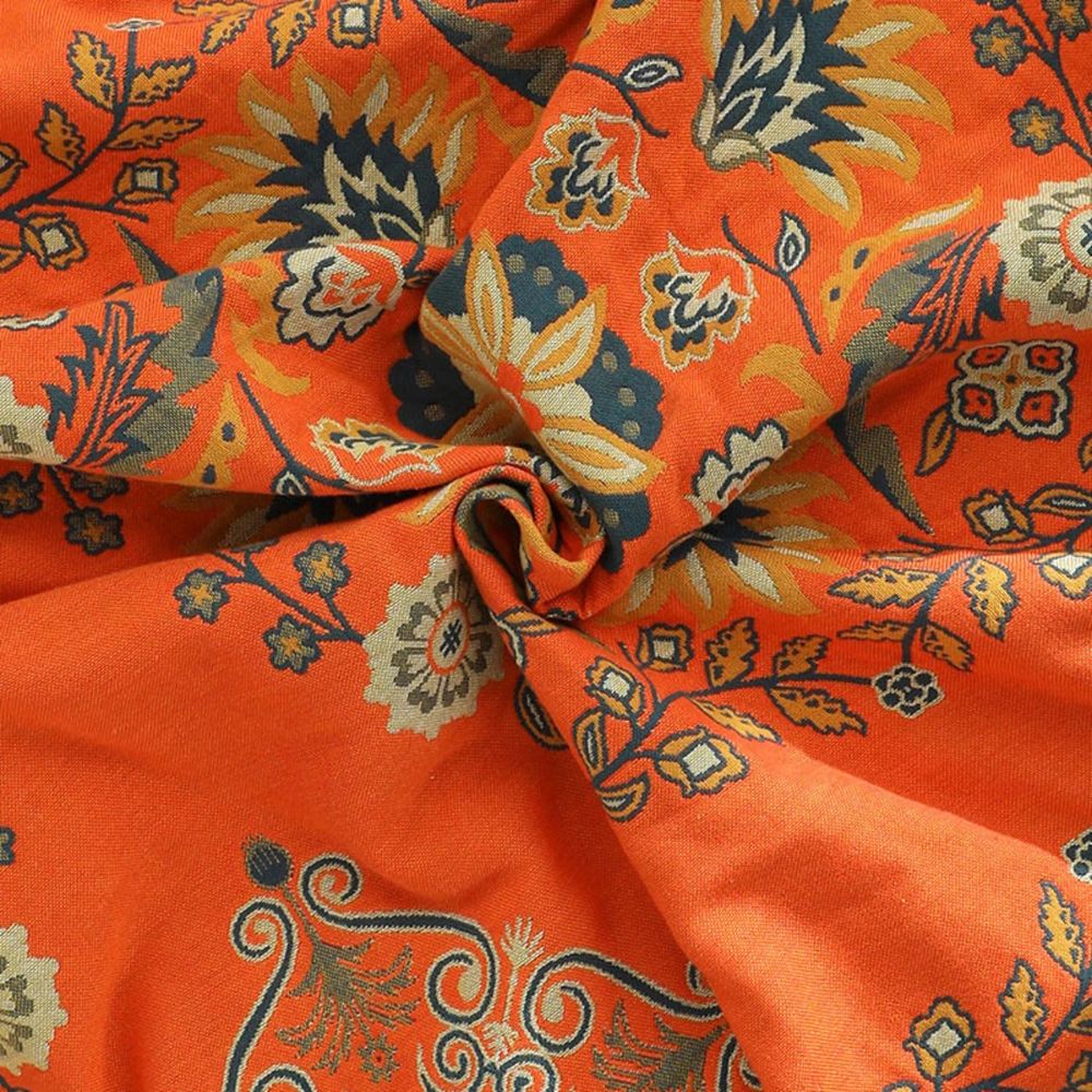 Mira Reversible Throw Blanket | 100% Cotton, Floral Design in Orange and Teal