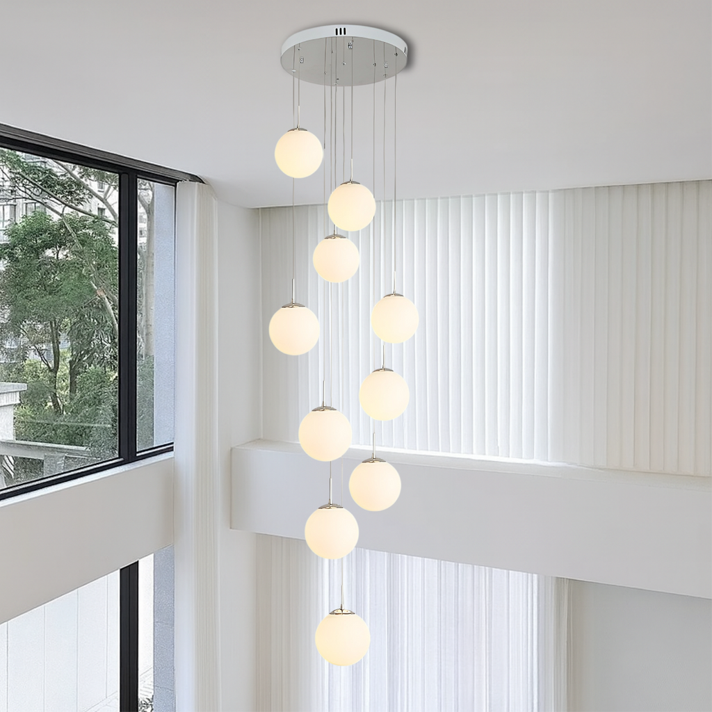 Nexa Chandelier Light | Cascading Glass Spheres with Gold Trim
