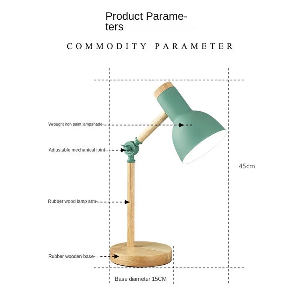 Nexa Desk Lamp | Adjustable Rubberwood Base, Small Table Lamp for Bedroom