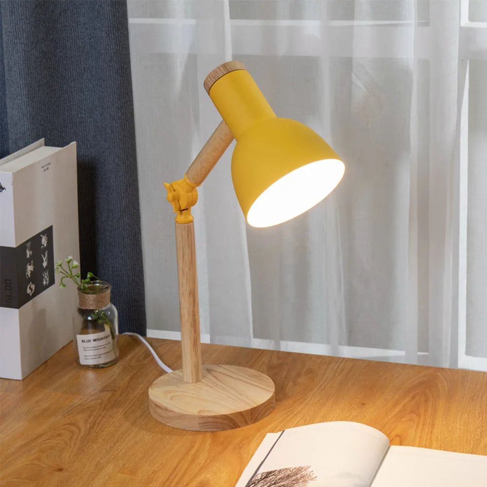 Nexa Desk Lamp | Adjustable Rubberwood Base, Small Table Lamp for Bedroom