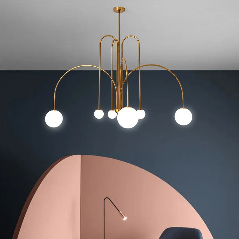 Nexa Modern Chandelier | Swoop-Arm, Frosted Glass, Black