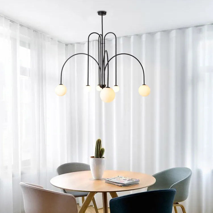 Nexa Modern Chandelier | Swoop-Arm, Frosted Glass, Black