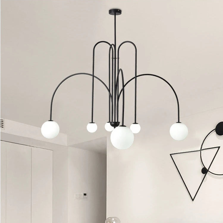 Nexa Modern Chandelier | Swoop-Arm, Frosted Glass, Black