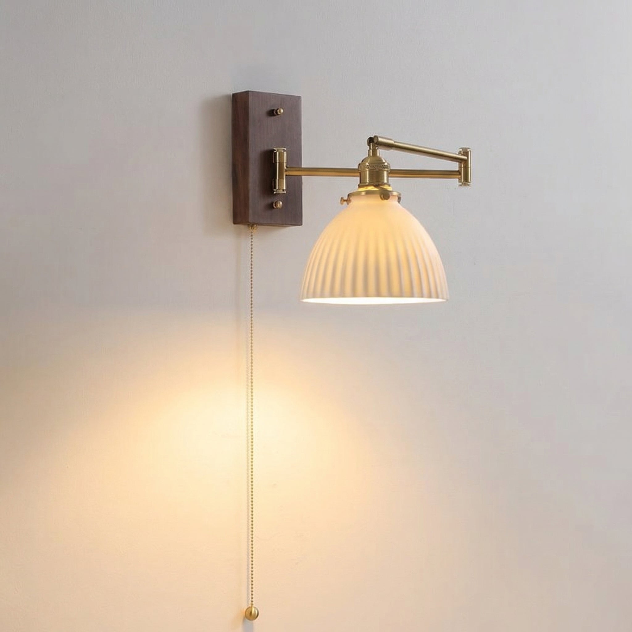 Nexa Wall Lamp | Ceramic Dome Shade, Adjustable Brass Arm, E27 Compatible