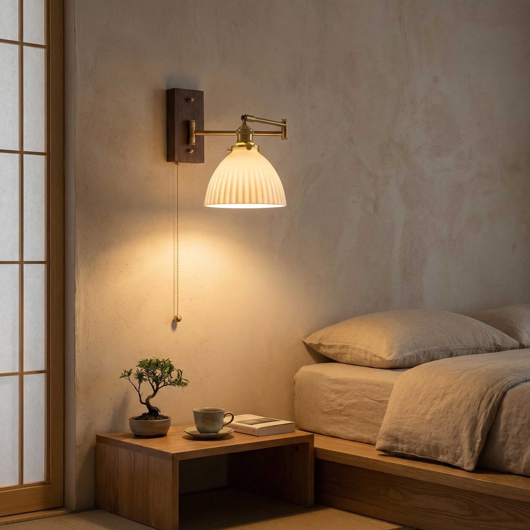 Nexa Wall Lamp | Ceramic Dome Shade, Adjustable Brass Arm, E27 Compatible