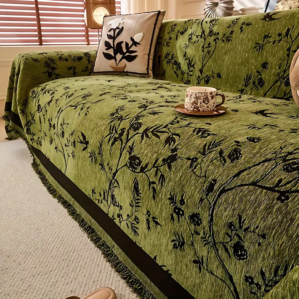 Oriana Chenille Sofa Cover | Floral Jacquard, Anti-Slip, Pet-Friendly