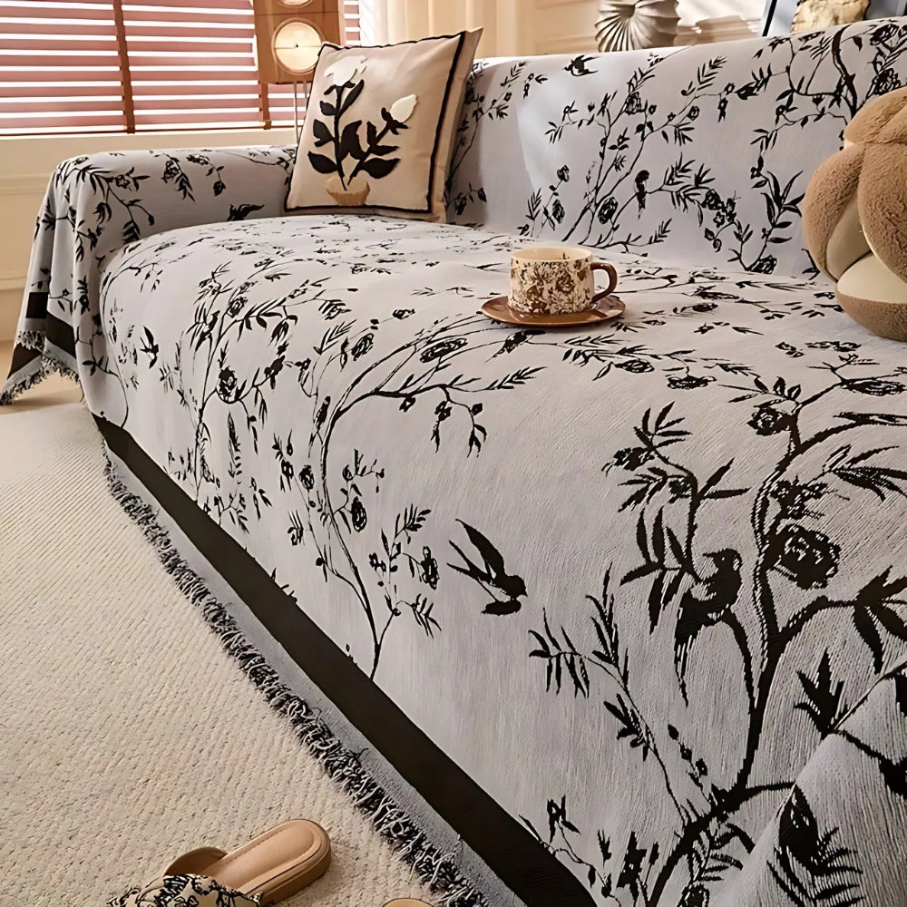 Oriana Chenille Sofa Cover | Floral Jacquard, Anti-Slip, Pet-Friendly