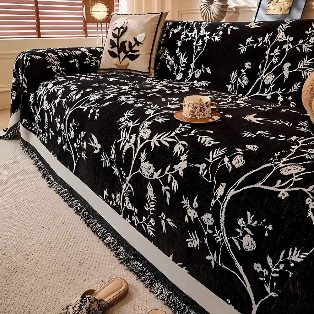 Oriana Chenille Sofa Cover | Floral Jacquard, Anti-Slip, Pet-Friendly