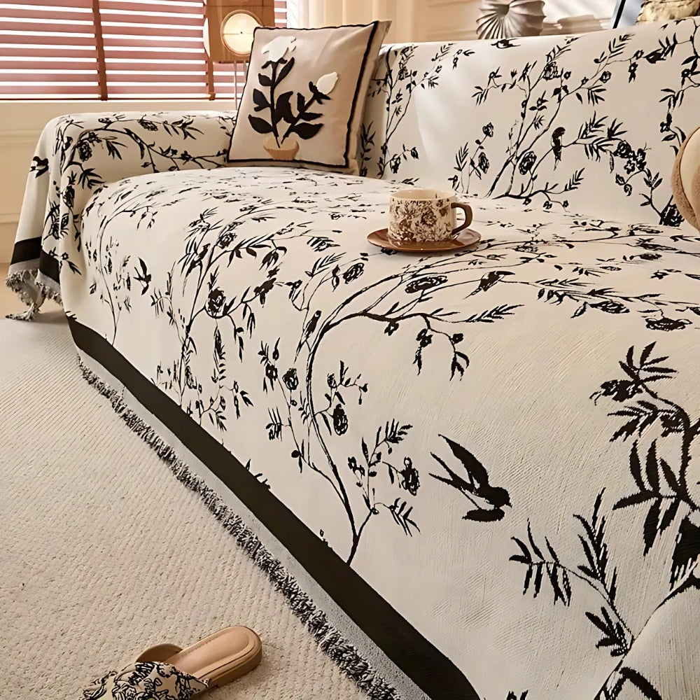 Oriana Chenille Sofa Cover | Floral Jacquard, Anti-Slip, Pet-Friendly