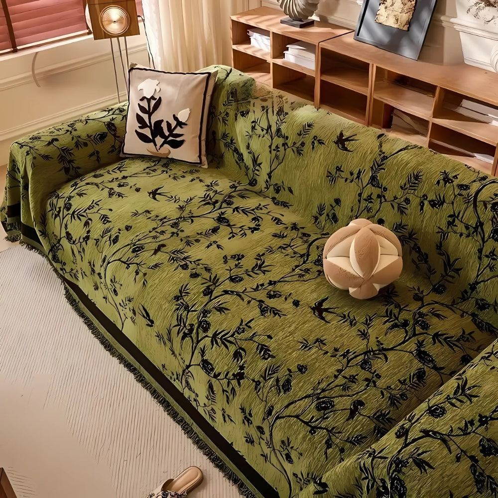 Oriana Chenille Sofa Cover | Floral Jacquard, Anti-Slip, Pet-Friendly