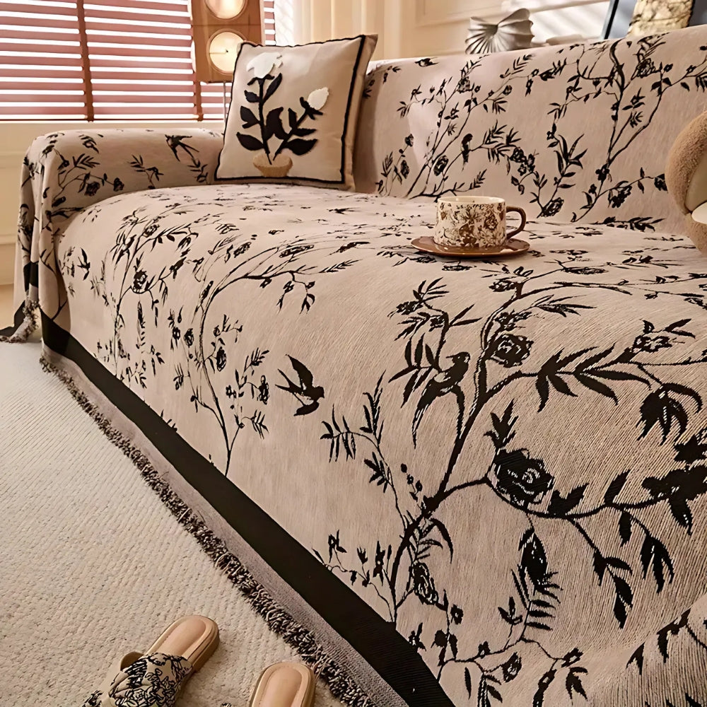 Oriana Chenille Sofa Cover | Floral Jacquard, Anti-Slip, Pet-Friendly