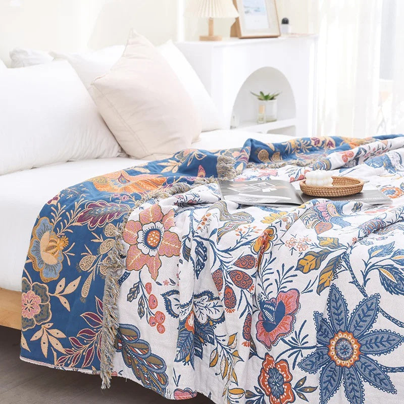 Ravenna Flora Blanket | 100% Cotton, Reversible Floral Design