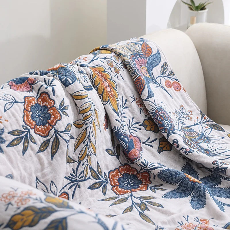 Ravenna Flora Blanket | 100% Cotton, Reversible Floral Design